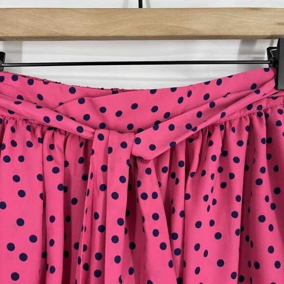 J Peterman Maxi Skirt Size 4 Pink Navy Polka Dot Print A Line Retro Tie Waist - Picture 3 of 8